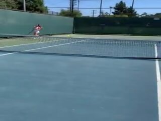 Brunette divinity Abbie Maley Public sex video on Tennis Court