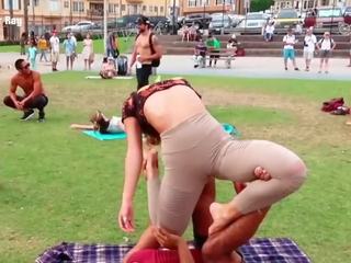 Sommer rază mare cameltoe și smashing fund în yoga pantaloni (slow)