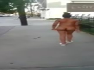 Charming African-american lassie Walks Nude Thru City: dirty clip f2